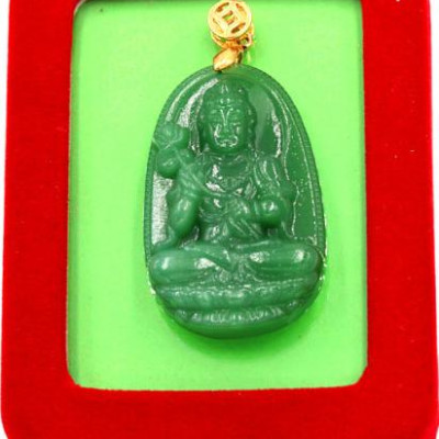 Mặt dây chuyền Đại Thế Chí Bồ Tát xanh 4.3cm kèm hộp nhung