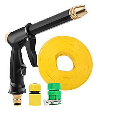Bộ dây và vòi xịt rửa xe tưới cây tăng áp thông minh 810-2621-1 (dây vàng dẹt-cút nối xanh)