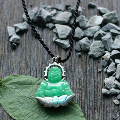 Mặt Di Lặc Cẩm Thạch Bọc Bạc Ngọc Quý Gemstones MD49