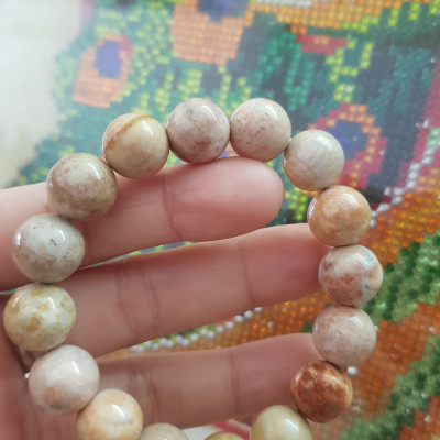 Vòng Nam san hô hóa thạch hiếm đẹp 12mm Size vòng 12ly Anh Chị đeo đẹp Màu vàng bông trắng đẹp lạ sang tay lắm luôn ạ