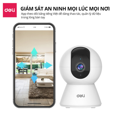 Camera WIFI IP DELI Hàng Chính Hãng Xoay 360 Độ Đàm Thoại 2 Chiều Mắt Nhìn Hồng Ngoại Theo Dõi Phát Hiện Chuyển Động