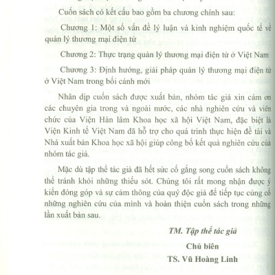 Quản Lý Thương Mại Điện Tử Ở Việt Nam Trong Bối Cảnh Mới (Sách chuyên khảo) - Viện Hàn lâm Khoa học Xã hội Việt Nam - Viện Kinh tế Việt Nam TS. Vũ Hoàng Linh chủ biên