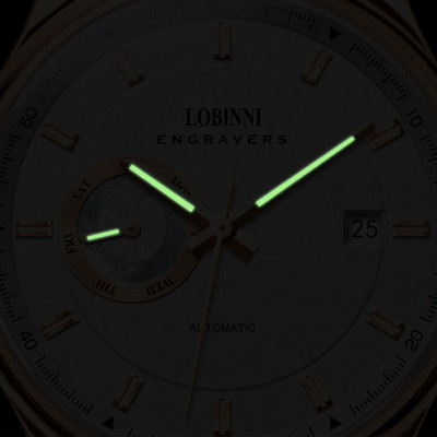 Đồng hồ nam chính hãng LOBINNI L17017-2 full box,hàng mới 100% ,kính sapphire chống nước,chống xước,dây da xịn ,kiểu dáng đơn giản ,mặt trắng size 40mm 