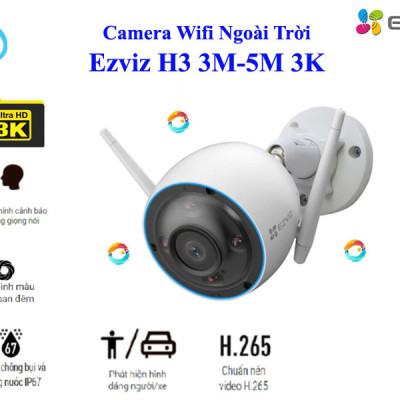 Camera Wifi EZVIZ Ngoài Trời H3 3MP 2K Siêu Nét, Tích Hợp AI Nhận Diện Người Và Xe, Màu Ban Đêm, Đàm Thoại 2 Chiều - Hàng chính hãng