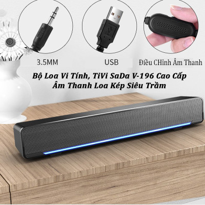 Hàng Chính Hãng- Loa Máy Vi Tính SADA V-196, Hỗ Trợ Đèn Led, Âm Thanh Siêu Trầm