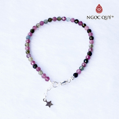 Vòng tay đá tourmaline đa sắc phối charm hạt facet 4mm hợp ngủ mệnh - Ngọc Quý Gemstones