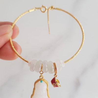 Vòng Tay Charm Phối 5 Đồng tiền đá cẩm thạch trắng tự nhiên  Phối mặt phật đá cẩm thạch trắng thỏi vàng đỏ may mắn vòng màu vàng rất xinh  Chuẩn hợp may mắn nữ mệnh kim mệnh thủy đeo ạ