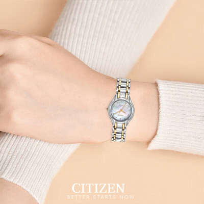 Đồng Hồ Nữ Citizen Eco-Drive Đính Đá Swarovski Dây Thép Không Gỉ EM0284-51D - Mặt Xà Cừ (27mm)