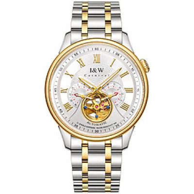 Đồng hồ nam chính hãng IW Carnival IW613G-1,Kính sapphire chống xước,Chống nước 50m,BH 24 tháng,Máy Cơ Automatic nhật bản,dây thép không gỉ 316L,mặt trắng dây trắng vàng lộ cơ 