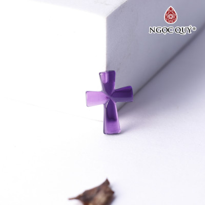 Mặt dây chuyền thánh giá đá thạch anh tím 16x20mm mệnh hỏa. thổ - Ngọc Quý Gemstones