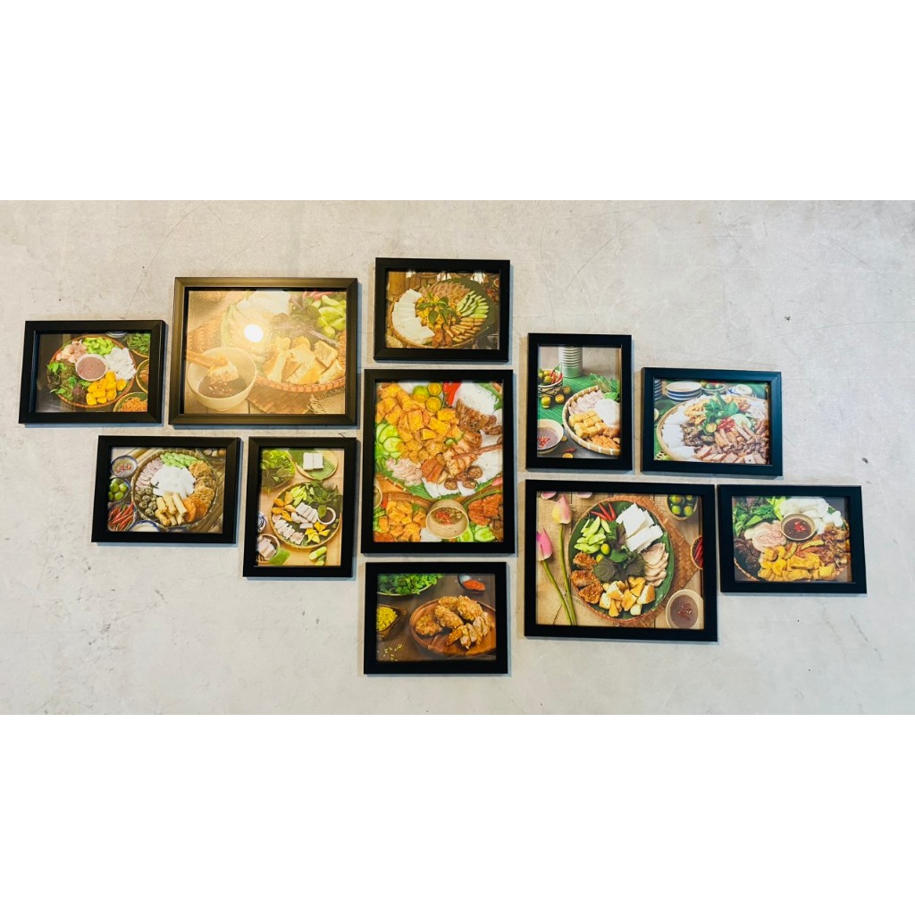Bộ 11 khung ảnh treo tường trang trí decor quán bún đậu mắm tôm kèm đinh treo