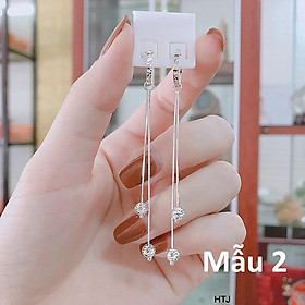 Bông tai nữ thời trang chất liệu bằng bạc Ý tua dài MS135