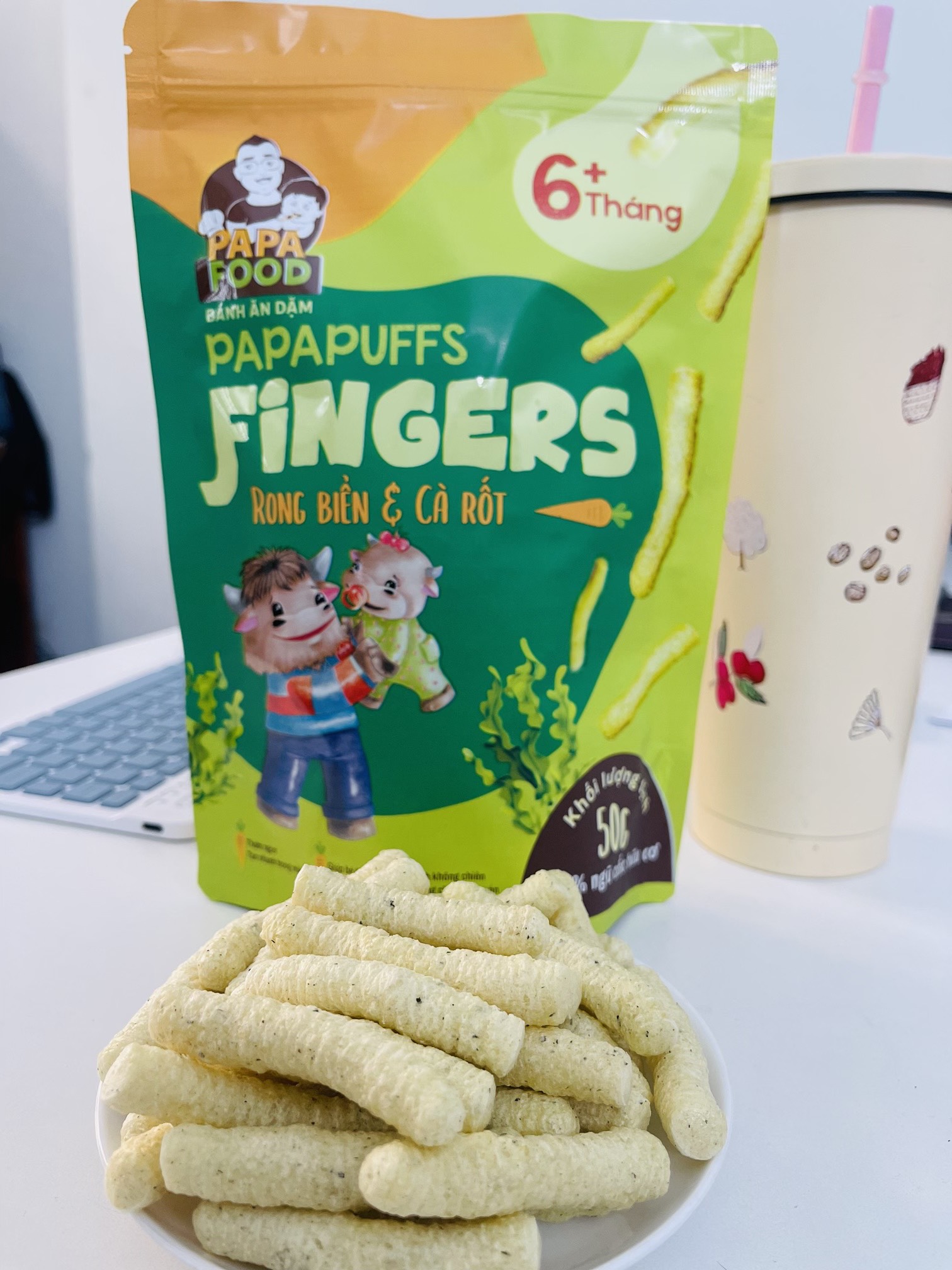 BÁNH ĂN DẶM PAPAFOOD PAPAPUFFS - FINGERS VỊ RONG BIỂN VÀ CÀ RỐT - 100% NGŨ CỐC HỮU CƠ