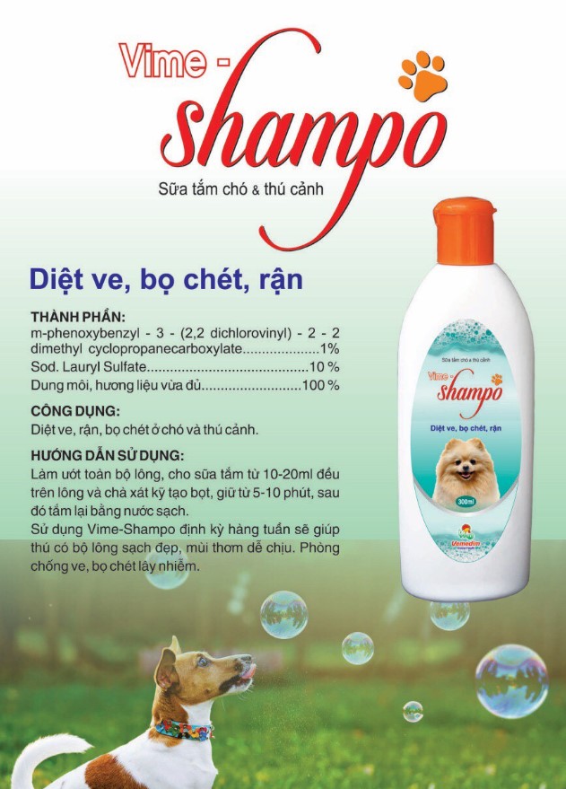 Sữa Tắm Diệt Ve, Rận, Bọ Chét Vime Shampoo Vemedim (Chai 300ml)