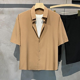 Áo sơ mi nam form rộng tay lỡ Hàn Quốc cổ vest phong cách unisex chất vải kate lụa mịn chống nhăn thời trang PONIVALAZA