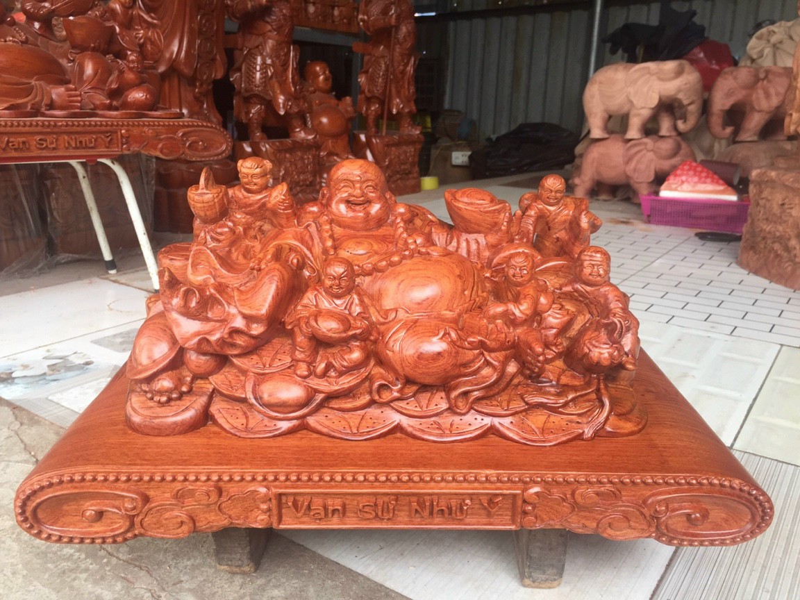Tượng phật di lặc ngũ phúc bằng gỗ hương đá kt 50×28×26cm