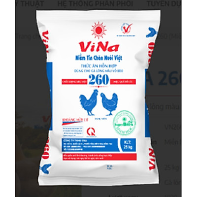 Cám gà 260 dành cho gà lông màu trưởng thành, gà vỗ béo, gà nhỡ