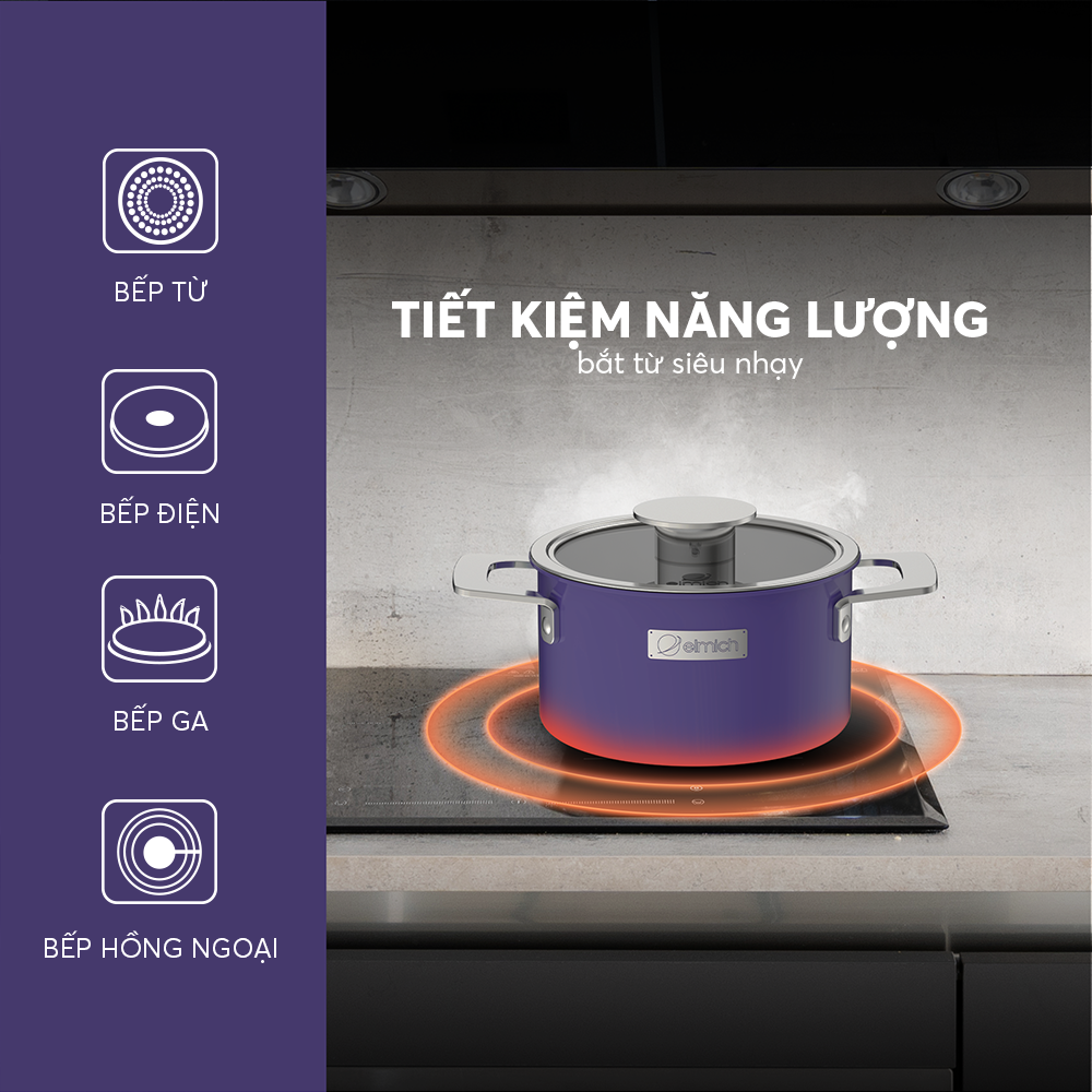 Bộ 3 Nồi Inox Liền Khối Elmich Hera size 18, 20, 26cm 3 Màu Xanh,Tím,Vàng