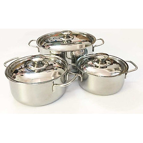 Bộ 3 Nồi Inox Cao Cấp Cho Mọi Loại Bếp, Nồi Đa Năng, Thân Và Nắp Nồi Inox 410 Dày 0.4mm - Bộ Nồi Sharp. - Hàng Loại 1
