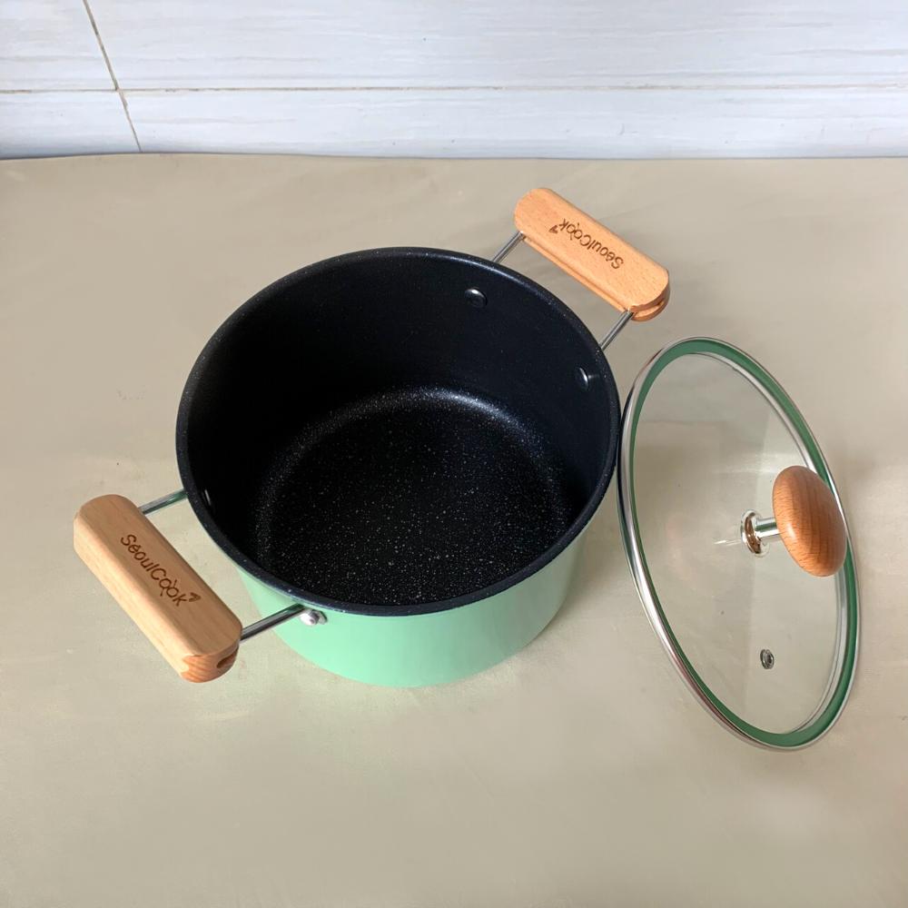 Tặng cặp nhấc nồi silicon cao cấp- Bộ nồi chảo 2 món đáy từ cao cấp Hàn Quốc, nồi 20cm + chảo sâu lòng 32cm, chống dính vân đá an toàn cho sức khỏe, dùng được tất cả các loại bếp/ Induction