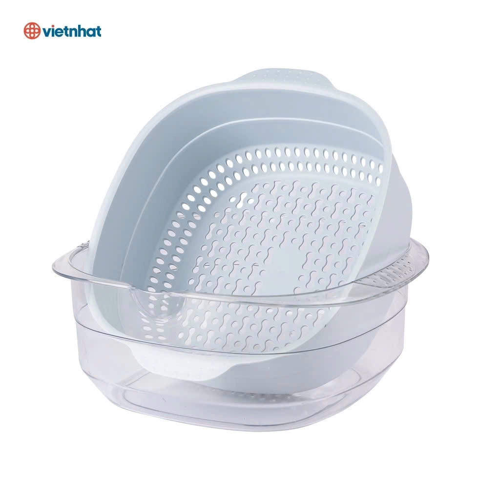 Bộ thau rổ vuông trong HOKORI nhựa VIỆT NHẬT cao cấp - Rửa rau củ quả, trộn thực phẩm - Hàng chính hãng