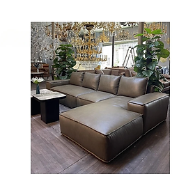 Sofa góc L 100% da bò Italy Tundo màu nâu SFLCT16 3m2 x 1m6 hàng cao cấp chuẩn da bò nhập khẩu Ý
