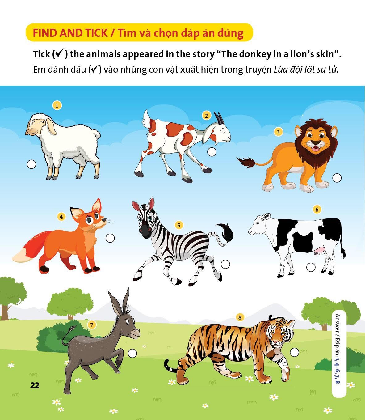 Truyện tranh ngụ ngôn dành cho thiếu nhi ( Song ngữ Anh- việt ) Lừa đội lốt sư tử ( The donkey in a lion
