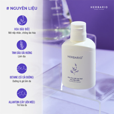 Sữa rửa mặt tạo bọt sẵn hoa đậu biếc herbario 100ml ngăn lão hóa chống oxy hóa cấp ẩm thuần chay