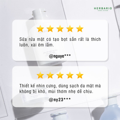 Sữa rửa mặt tạo bọt sẵn hoa đậu biếc herbario 100ml ngăn lão hóa chống oxy hóa cấp ẩm thuần chay