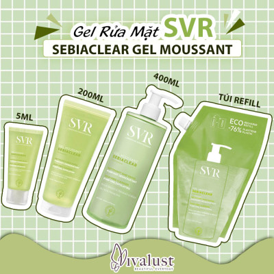 Sữa rửa mặt da dầu mụn không có xà phòng, loại bỏ tế bào chết SVR SEBIACLEAR GEL MOUSSANT 55ml/200/400ml