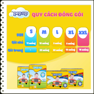 Tã/Bỉm Quần Em Bé Pep.up Extra Dry Gói Trung Siêu Mềm Mại, Siêu Khô Thoáng, Kháng Khuẩn Size M22, L20, XL18, XXL16