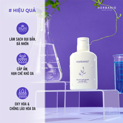 Sữa rửa mặt tạo bọt sẵn hoa đậu biếc herbario 100ml ngăn lão hóa chống oxy hóa cấp ẩm thuần chay