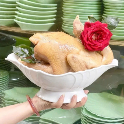 Bát thuyền đựng gà cúng nguyên con, đựng hoa quả nhựa trắng dày cao cấp