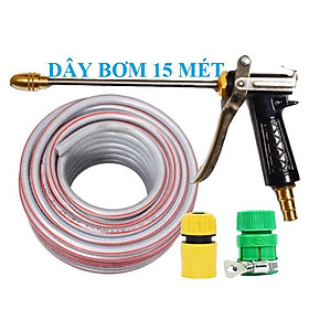 Bộ dây vòi xịt nước rửa xe, tưới cây , tăng áp 3 lần, loại 15m 206318 đầu đồng, cút, nối PE