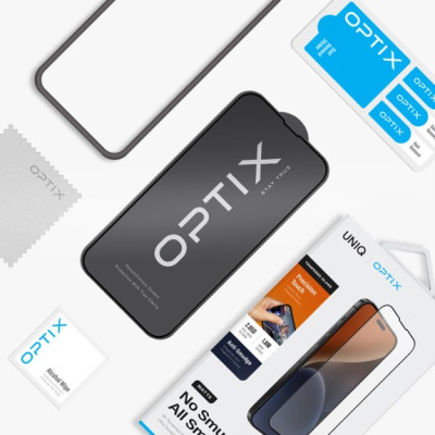 Kính Cường Lực Nhám có viền UNIQ OPTIX Matte Clear dành cho iPhone 15 Pro / 15 Promax - Hàng Chính Hãng