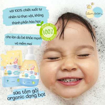 Sữa tắm gội Organic cho bé dạng bọt Lamoon - Túi 220ml 