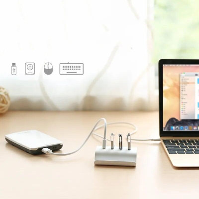Ugreen UG3028830288TK Màu Trắng Bộ chuyển đổi TYPE C sang 4 USB 3.0 hỗ trợ nguồn MICRO USB + vỏ bọc nhựa ABS - HÀNG CHÍNH HÃNG