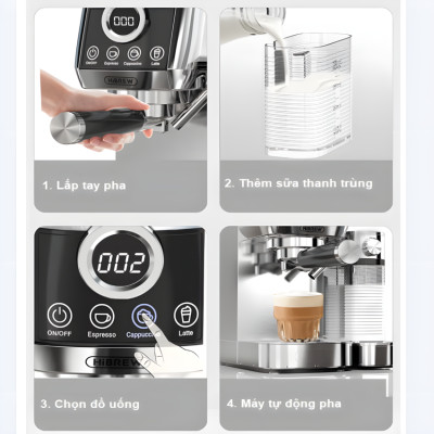 Máy pha cà phê Espresso bán tự động Espresso, Latte, Cappuccino thương hiệu HiBREW H13A - Hàng Chính Hãng