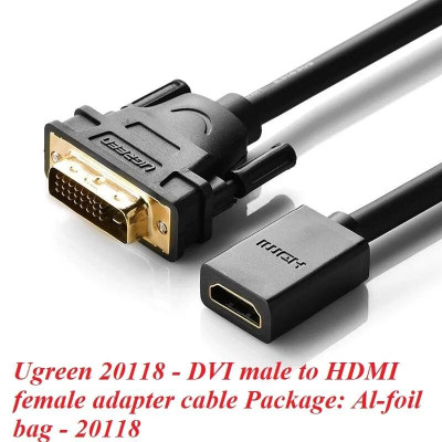 Ugreen UG2011820118TK Màu Đen Đầu chuyển đổi DVI 24 + 1 sang HDMI âm - HÀNG CHÍNH HÃNG