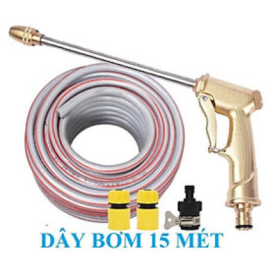️ Bộ dây vòi xịt nước rửa xe, tưới cây ,tăng áp 3 lần,loại 15m 206701-3 đầu đồng,cút,nối đen+ đai