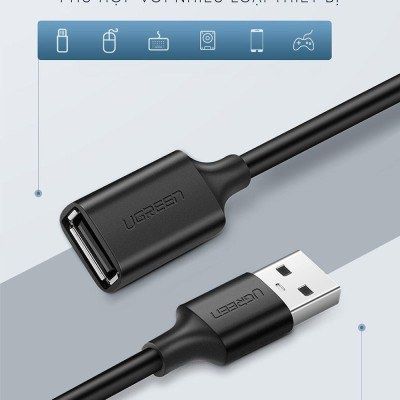 Ugreen UG10315US103TK 1.5M màu Đen Cáp tín hiệu nối dài USB 2.0 lõi thuần đồng - HÀNG CHÍNH HÃNG