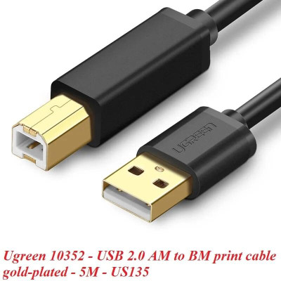 Ugreen UG10352US135TK 5M màu Đen Cáp USB 2.0 sang USB B máy in đầu mạ vàng - HÀNG CHÍNH HÃNG