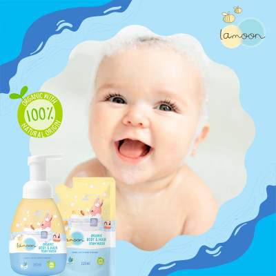 Sữa tắm gội Organic cho bé dạng bọt Lamoon - Túi 220ml 