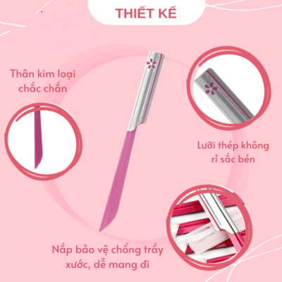 Dao Cạo Lông Mày Cán Dài Bằng Thép Không Gỉ Kai Razor 00743 BTM-10H1 Dành Cho Nữ (Set 10 Cây)