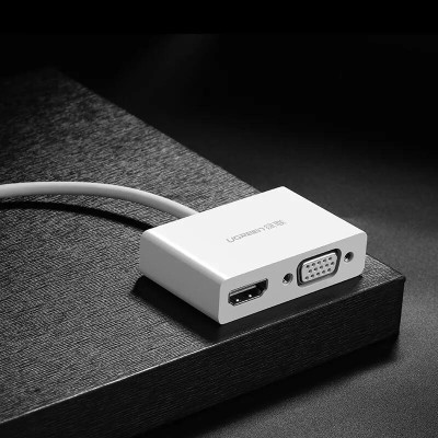 Ugreen UG30843MM123TK 15CM màu Trắng Bộ chuyển đổi TYPE C sang HDMI + VGA vỏ bọc nhựa ABS - HÀNG CHÍNH HÃNG