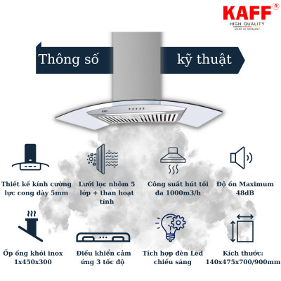 Máy hút mùi kính cong 900mm KAFF KF-GB983N - Hàng Chính Hãng