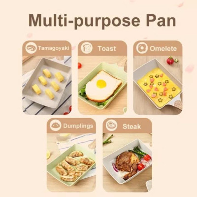 Chảo chữ nhật chống dính cán gỗ 18cm - chảo chiên trứng cuộn phong cách Hàn Quốc