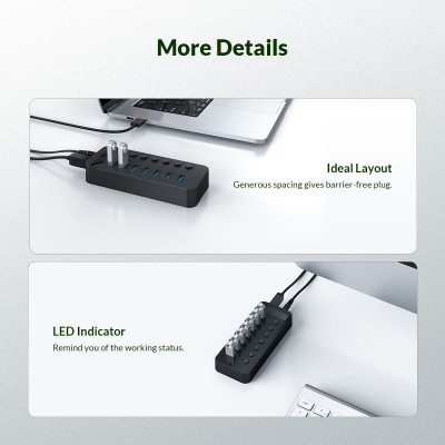 Bộ Chia USB HUB ORICO CT2U3-10AB 10 Cổng USB 3.0 Với Các Cổng Riêng Lẻ- Hàng Chính Hãng