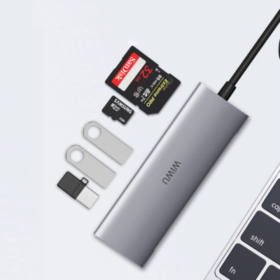  BỘ CHUYỂN ĐỔI WIWU ALPHA 532ST 5 IN 1 Cho Máy Tính Xách Tay Nhiều Cổng Loại C Với 3 * USB3.0 + TF + Thẻ SD - Hàng Chính Hãng