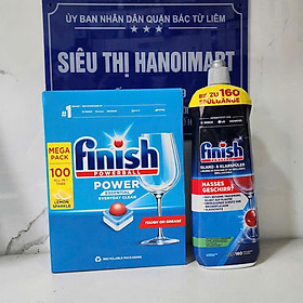 Combo Hộp 90 viên viên nước rửa bát Finish All in one + Nước làm bóng Finish Rinse & Shine Aid 400ml